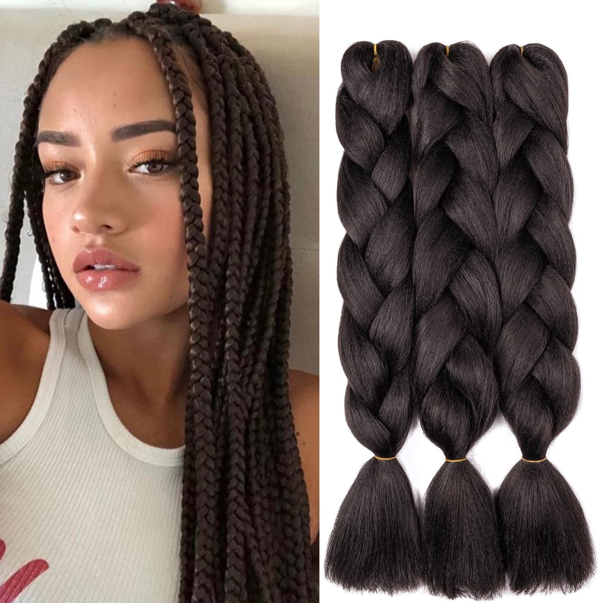 60cm Extensiones de Pelo Trenzas Africanas Castaño Oscuro Extensiones para Trenzas Africanas 1 pcs 100g Kanekalon Pelo para Trenzas Africanas Sintetico Extensiones de Trenzado Cabello Braiding — view 61