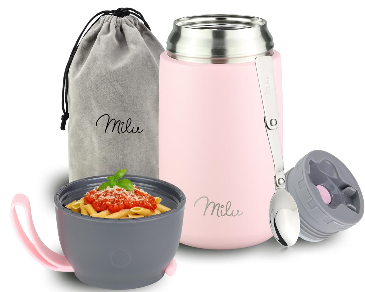 Milu Termo para Comida 450 ml Taza Aislada, Botella de Acero Inoxidable Aislada Alimentos, Beber y sopa de los niños de adultos Térmico (450ml/Verde Azul) — view 53