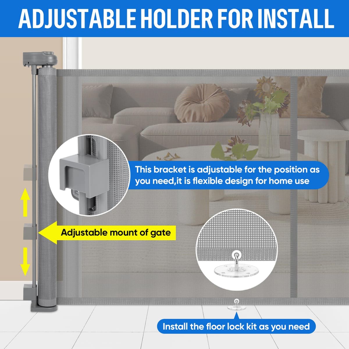 Puerta Seguridad Bebé Extensibles, 0-500 cm Barrera Seguridad Niños y Perros, Vallas de Seguridad para Niños Escaleras y Pasillos, Interiores y Exteriores (Gris) — view 4