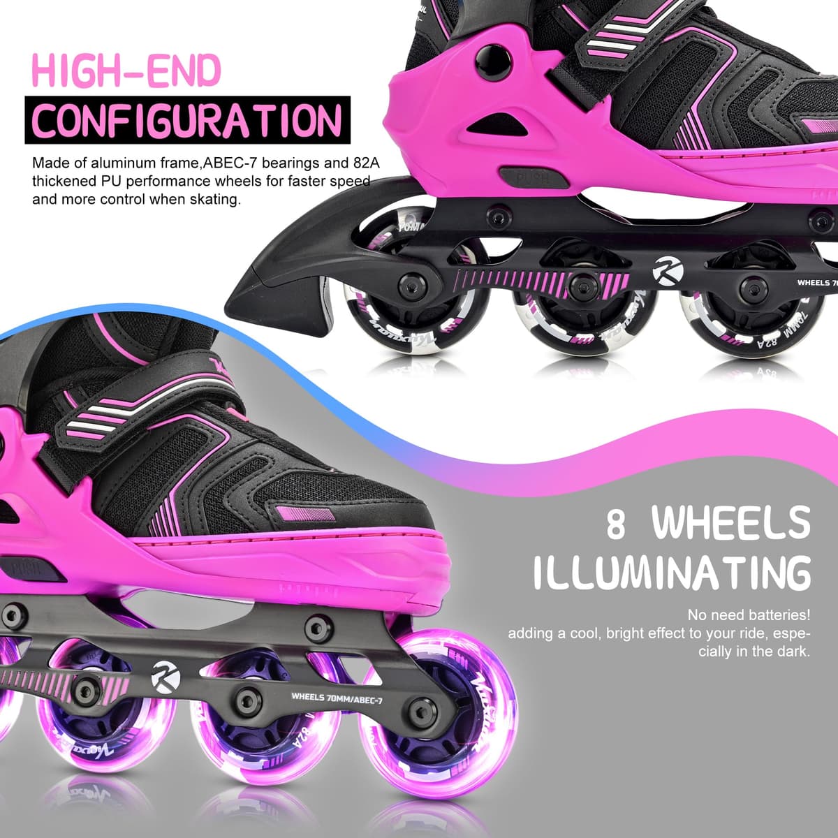 Kuxuan Skates Patines en línea ajustables para niños y niñas con ruedas luminosas, patines adolescentes para principiantes y mujeres — view 4