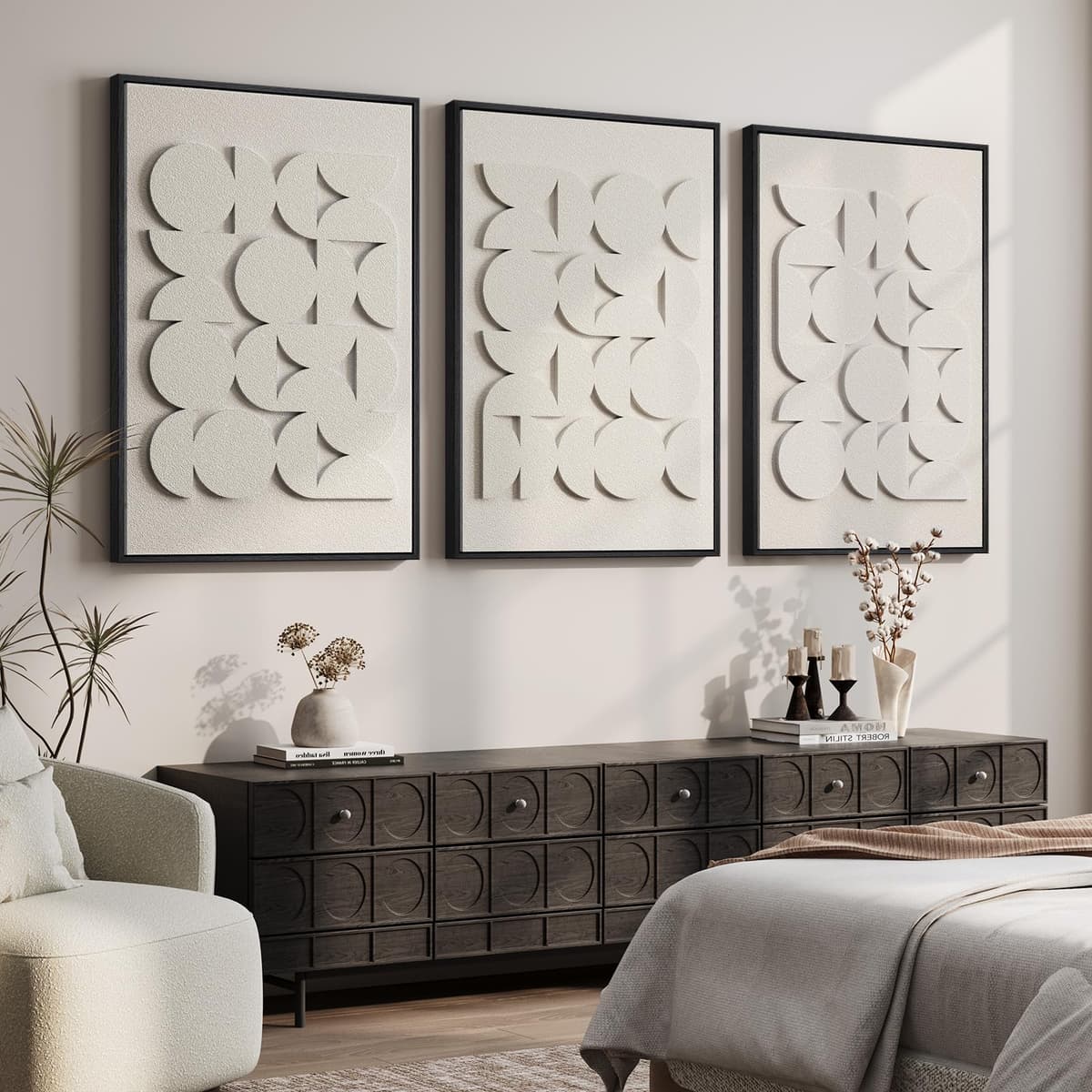Large 3D Textured Framed Abstract Wall Art for Living Room, 3 Piece Modern Paintings Artwork for Walls, Black White Brown Geometric Sandstone Texture Pictures for Hallway Office Home Decor 24x36 In — view 41