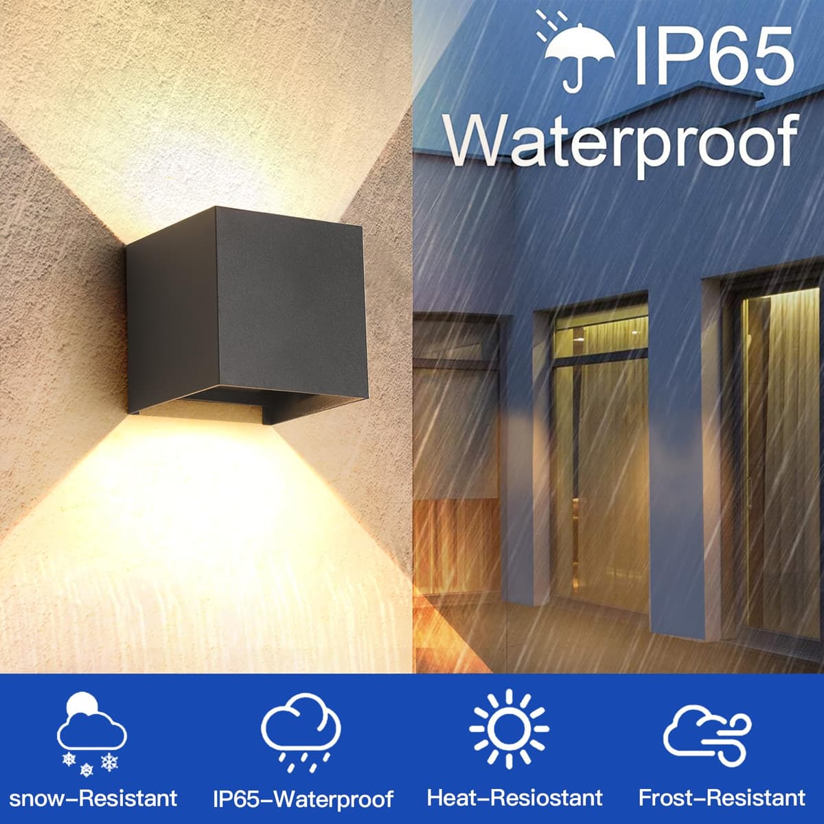 FUPE LED Aplique de Pared Exterior Interior Luz Ajustable de 3 Colores Lámparas de Pared Moderno Negro 15W IP65 Impermeable Apliques de exterior cuadrada de aluminio Ángulo de luz ajustable 11CM — view 4