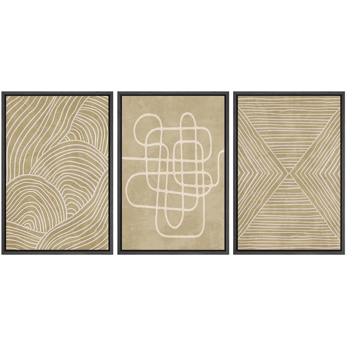 SIGNWIN Framed Canvas Print Wall Art Set Blue White Grunge Geometric Pattern Abstract Shapes Cozy Neutral Decorative Contemporary Minimal for Living Room, Bedroom, Office - 24"x36"x3 Natural — view 130