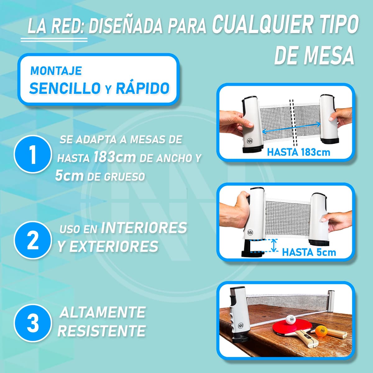NIRBUN Set Ping Pong Con Red Extensible - Palas Profesionales - Pelotas 3 Estrellas - Red Ajustable Para Mesa - Set Portátil — view 4