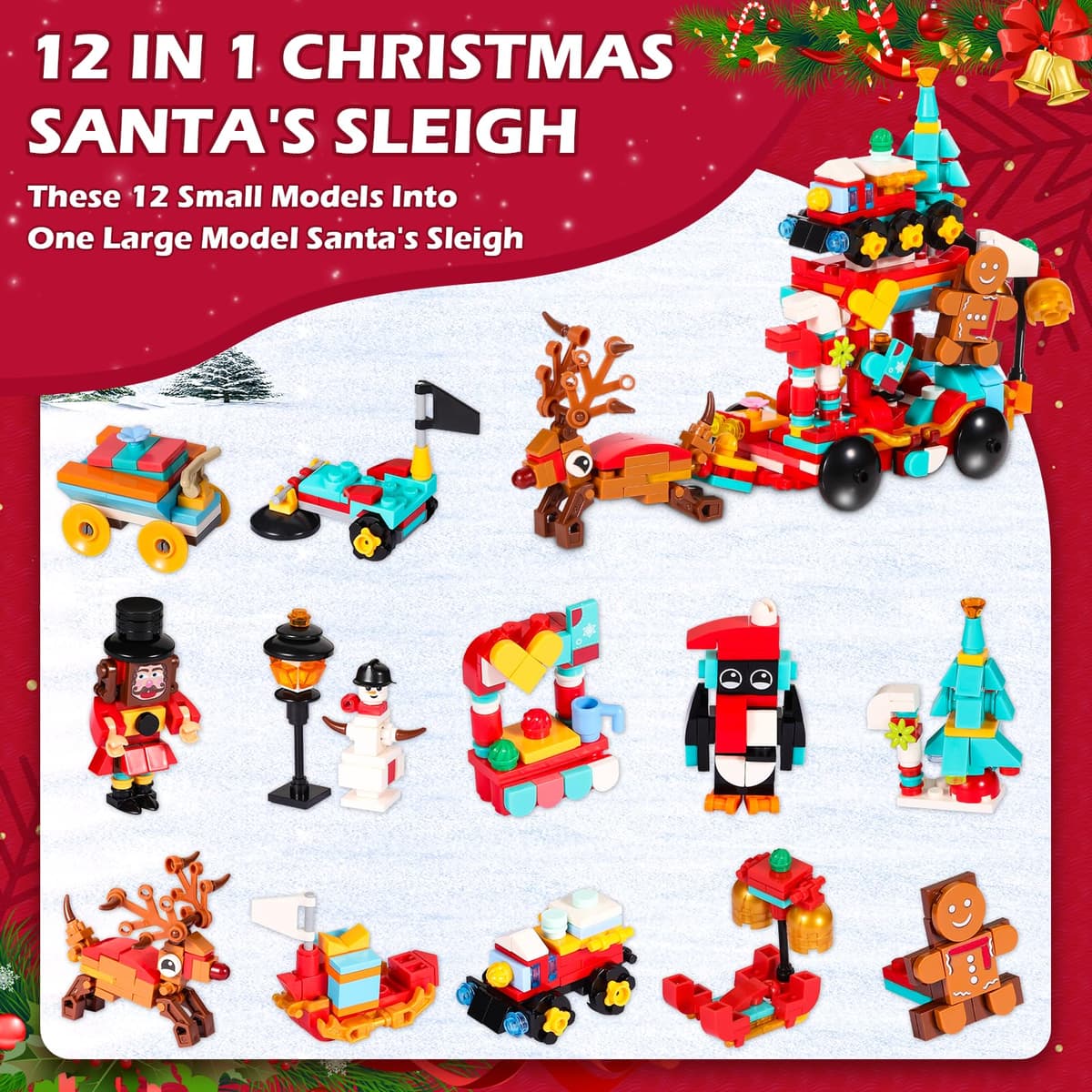 Calendario de Adviento 2025, Bloques de Construcción Calendario de Adviento para Niños Adultos 24 Días de Navidad Casa 12 en 1 Sorpresa Bloques Cuenta Atrás Calendario Fiesta para Niños Niñas Regalo — view 3
