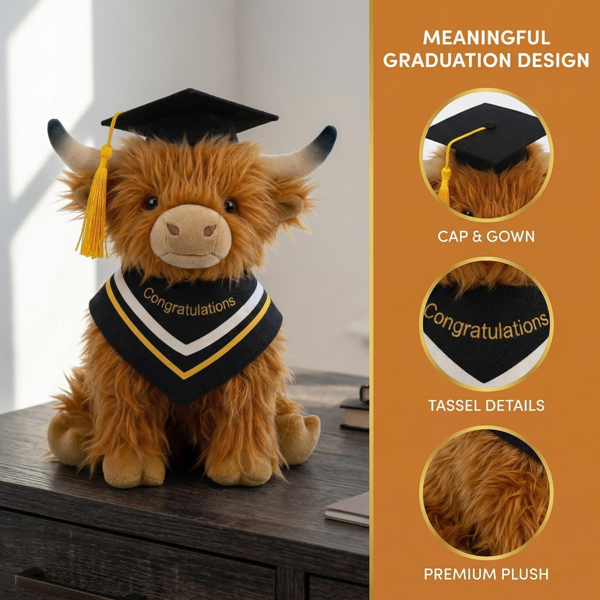 GADITIEK Graduation Gifts 2026 Highland Cow Plush – 25CM Large Graduation Bear Alternative, Soft Keepsake with Cap & Gown, Graduation Gift for Her Him, Unique Graduation Present — view 4