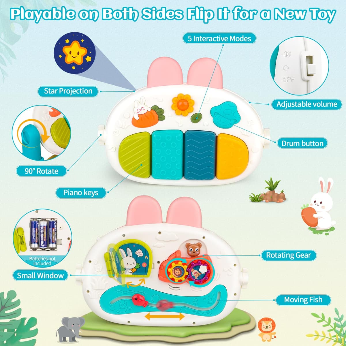 nicknack Gimnasio Bebé con Piano Musical, Manta de Actividades Bebé - Alfombra Juegos Juguetes Sensoriales con Kickin' Tunes, Luces y Sonidos, Desarrollo Infantil Regalo para 0-3-6-12 Meses Bebés — view 3