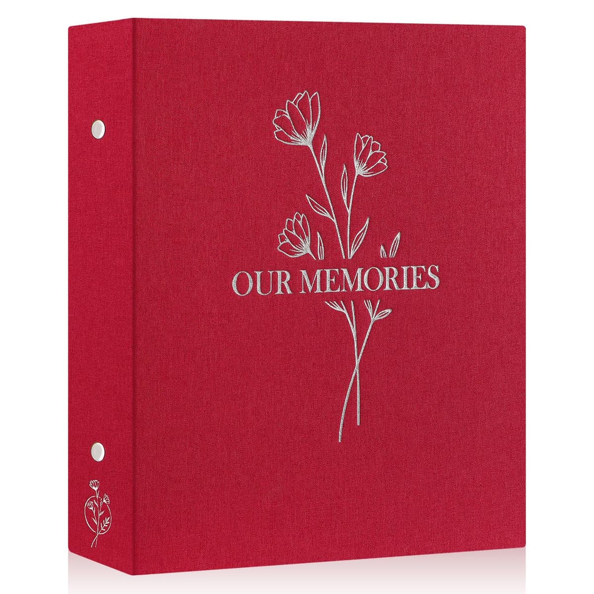 Lanpn Lino Album de Fotos 10x15 400, OUR MEMORIES Tapa Dura Album para Photos Bolsillos Verticales Rojo