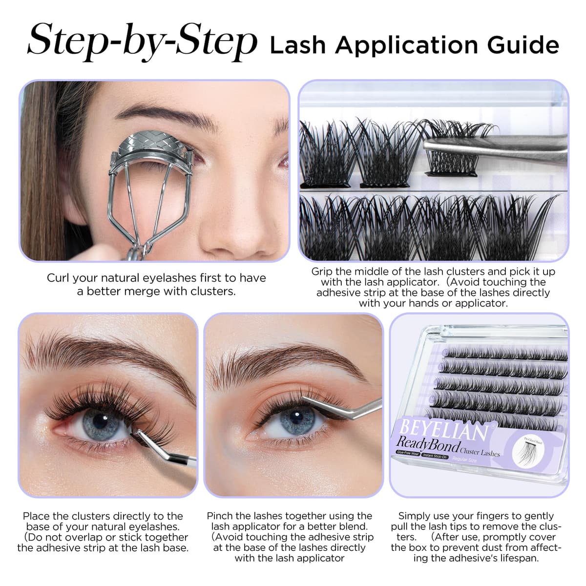 BEYELIAN Pestañas Postizas Self Adhesive, 72 Pcs D+ Curl DIY Press on Pestañas Individuales, Pestañas Adhesivas Reutilizables Cluster Lashes Pestañas Postizas (R37) — view 5