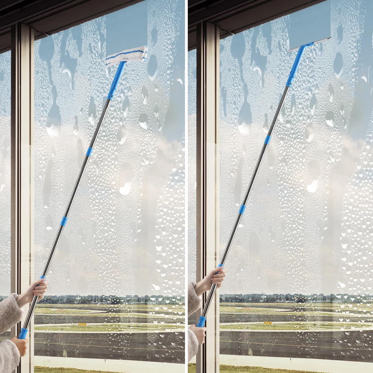 Mitclear Limpiacristales con Mango Extensible(146cm), Limpiador de Ventanas con Escobilla de Silicona & Paños de Microfibra, Kit Limpiacristales Profesional para Ducha Cristal Espejo Puerta Coche — view 5
