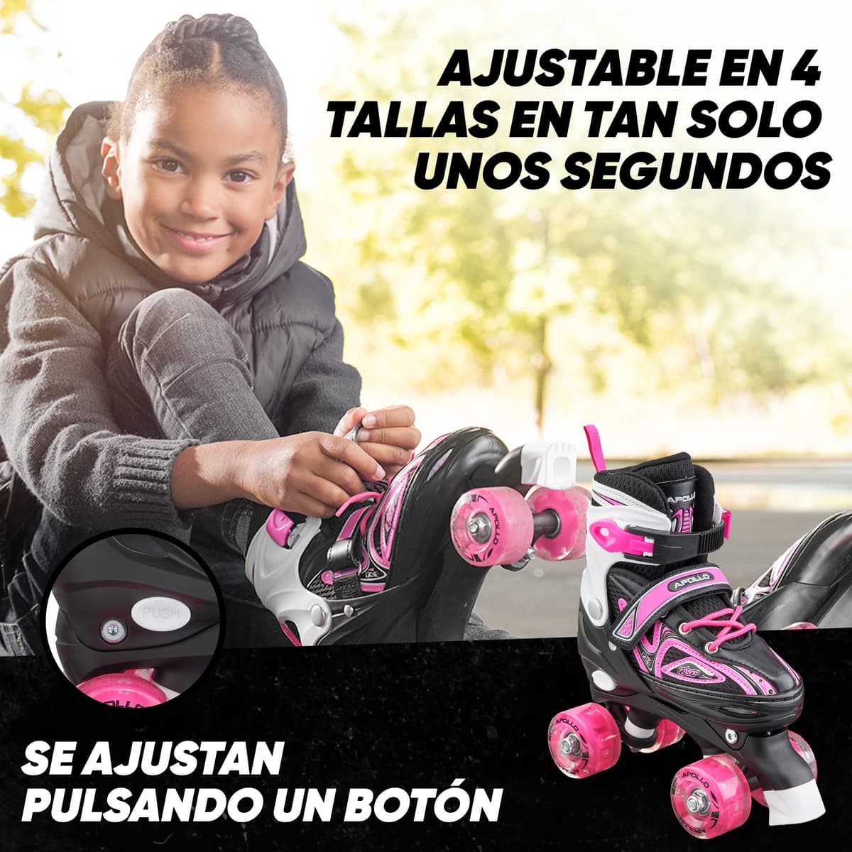 Apollo Patines 4 Ruedas Super Quad X Pro – Patines Quad para Niños y Adolescentes - Patines de Ruedas LED – Cómodos Patines Niña o Niño, Ideales para Principiantes — view 2