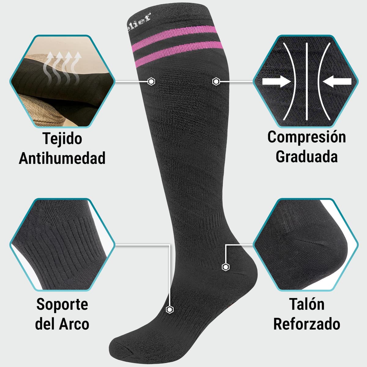 360 Relief Medias de Compresión Mujer y Hombre - 1 Par Calcetines de Compresión para Deportes, Correr, Volar, Viaje, Trabajo, Footing - S/M Beis con Bolsa de Malla — view 48