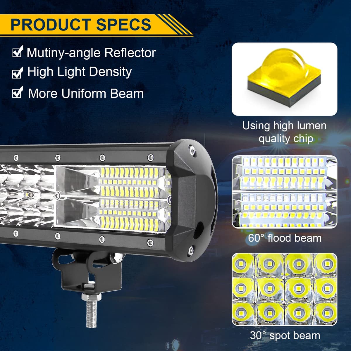 Willpower 15 Inch 216W Led Light Bar Spot Flood Combo Beam Led Bar 12V 24V Fog Work Lamps Driving Lights for 4x4 Offroad Truck Tractor Boat Car ATV UTV SUV — view 2