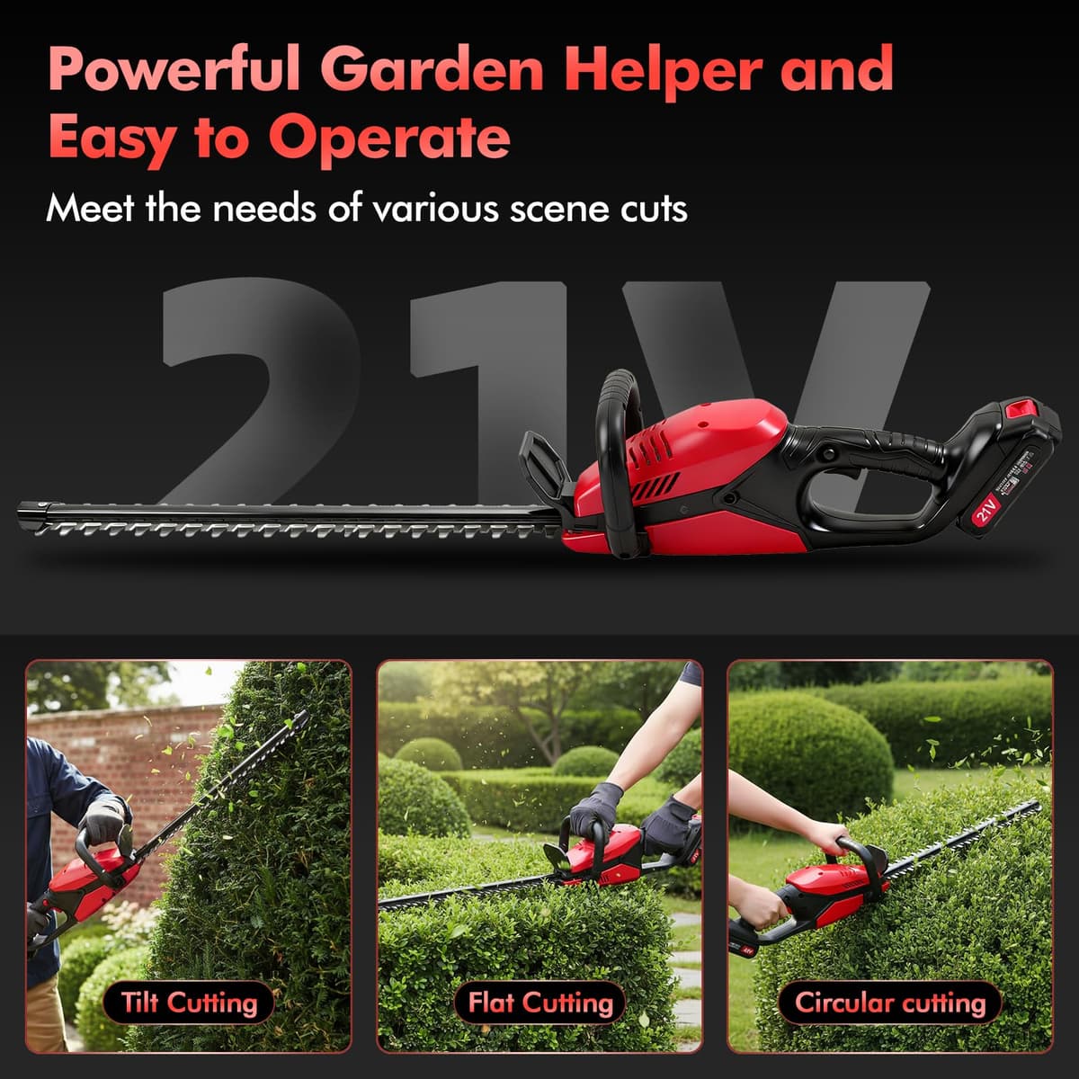 Hedge Trimmer Cordless 21v,Hedge Cutter with 50cm Sk8 Dual-Action Blade 18000rpm Brushless Motor,Hedge Trimmer Cordless Lightweight Long Reach,1.5cm Cutting Capacity,Safety Lock &Quick Stop for Garden — view 4