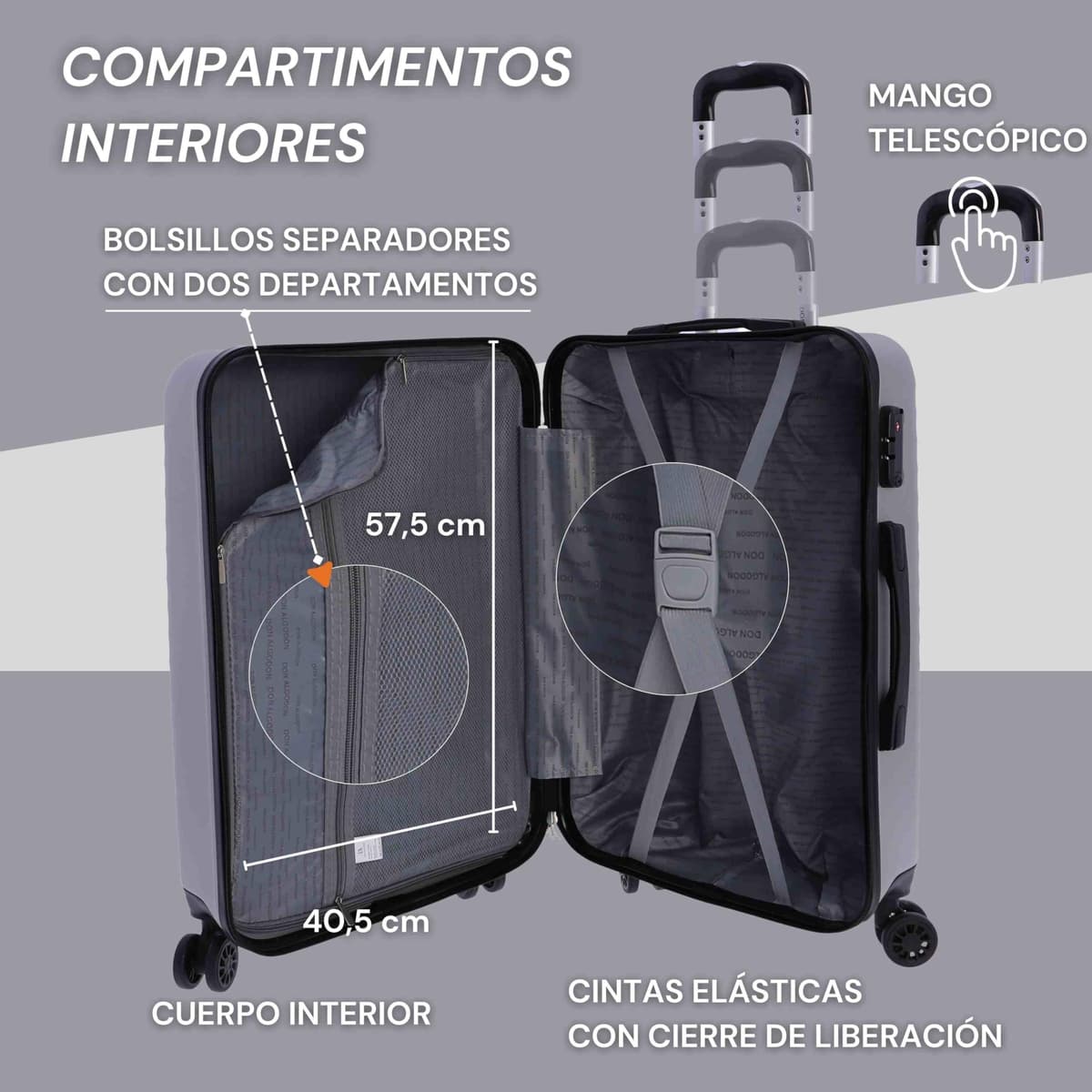 DON ALGODON Maleta Mediana 23 kg | Maleta de Viaje Rígida con 4 Ruedas Dobles 360º, Candado TSA y Asa Telescópica | Equipaje Resistente al Agua para Viajes en Avión — view 3