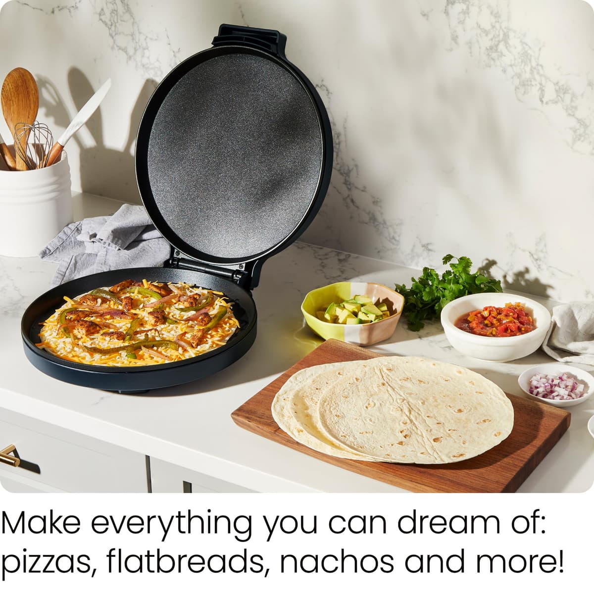 Chefman Everything Maker, 30cm Pizza Oven, Omelette Maker Non Stick Pan, 1570W, 220C High Heat, Digital Cookbook Included, LED Power Indicator Lights and Vertical Storage — view 2