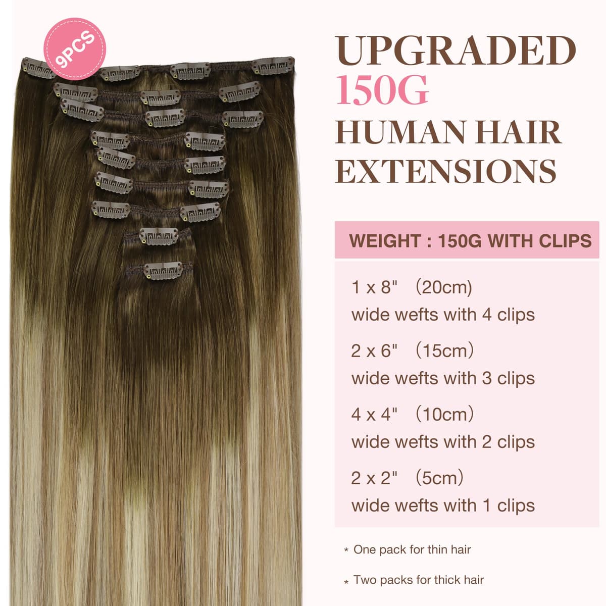 GOO GOO Clip in Hair Extensions Human Hair, 18inch 150g 9Pcs, #2 Dark Brown, Hair extensions for women, Human Hair Extensions Clip in — view 209