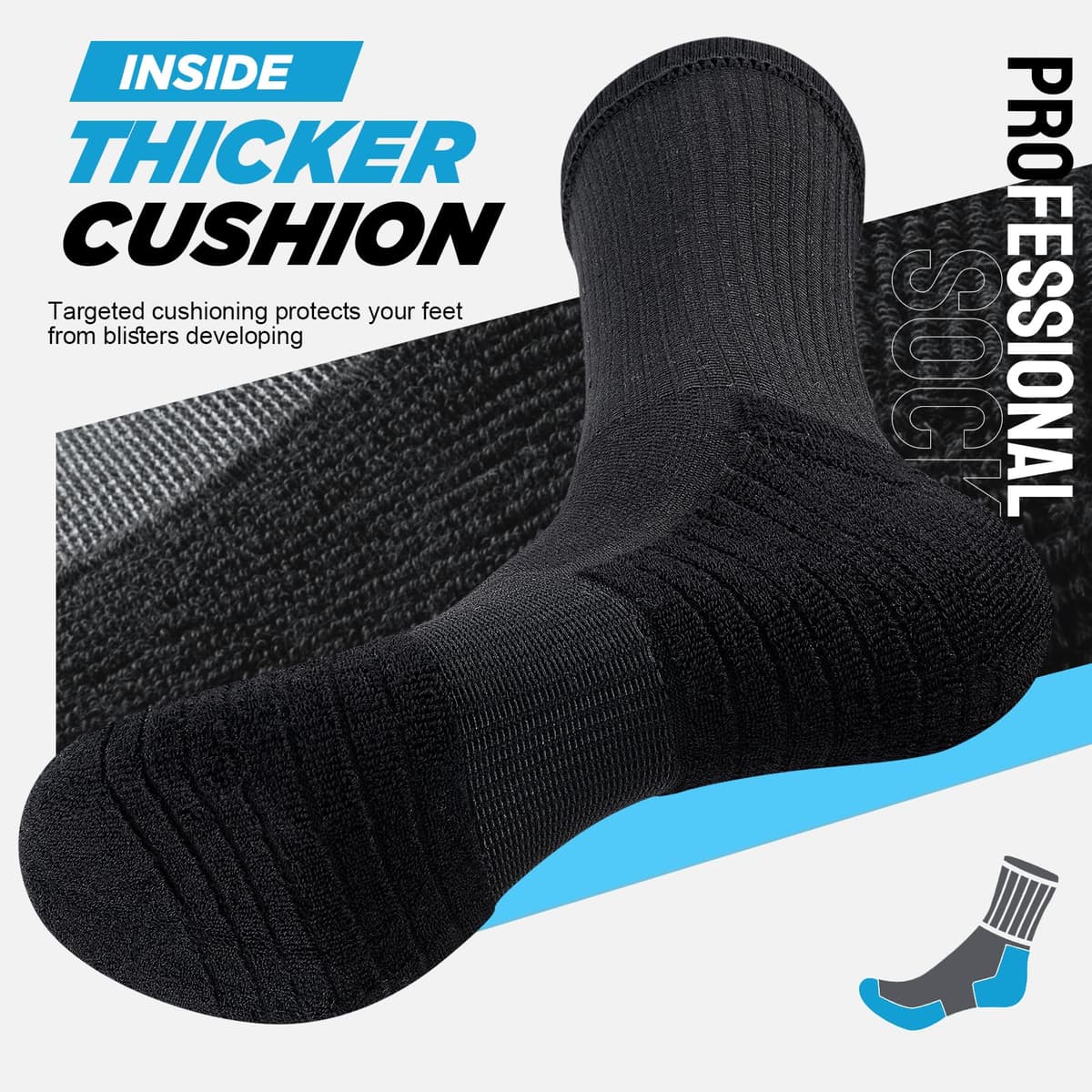 TANSTC Mens Socks Wicking Breathable Cushion Comfortable Casual Crew Socks Outdoor Multipack Performance Hiking Trekking Walking Athletic Socks 6 Pairs — view 4