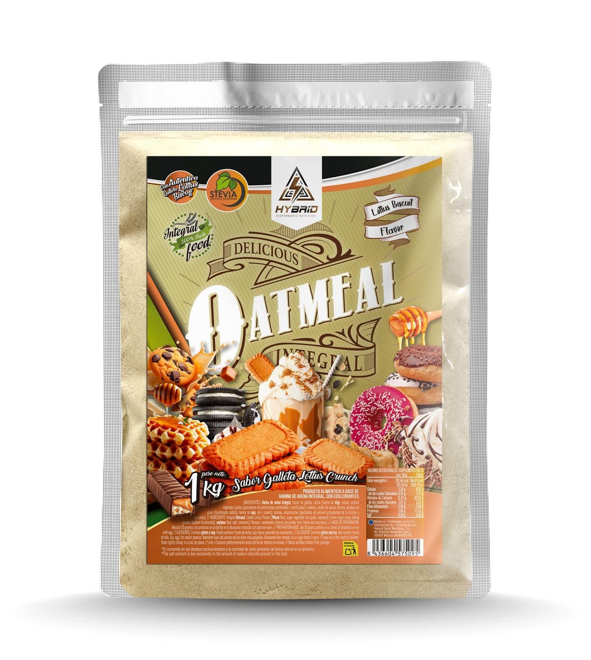 Harina de Avena Integral 100% – Hybrid Sport Nutrition - Fuente de Fibra y Energía 1 kg - Sin Azúcares Añadidos (1 Kg, Galleta María) — view 3