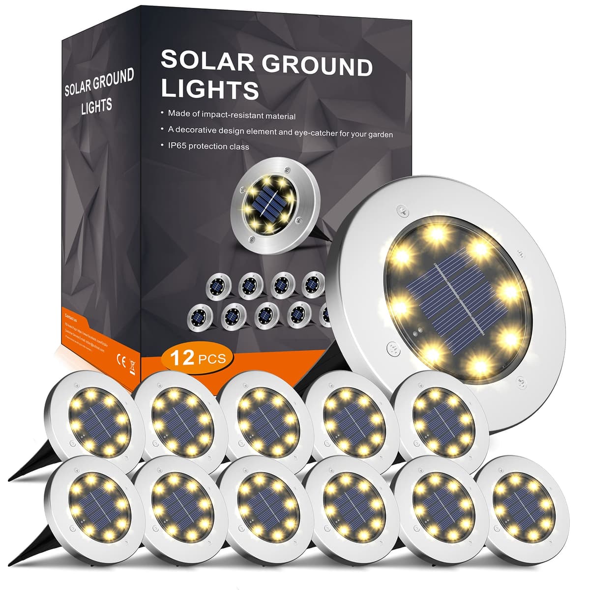 FLOWood Solar Lights Outdoor Garden, 8 H Working 600mAh Solar Floor Lights Outdoor Solar Ground Lights IP65 Waterproof 8 LED Solar Path Lights for Garden Lawn Pathway Patio White 8 Pieces — view 9