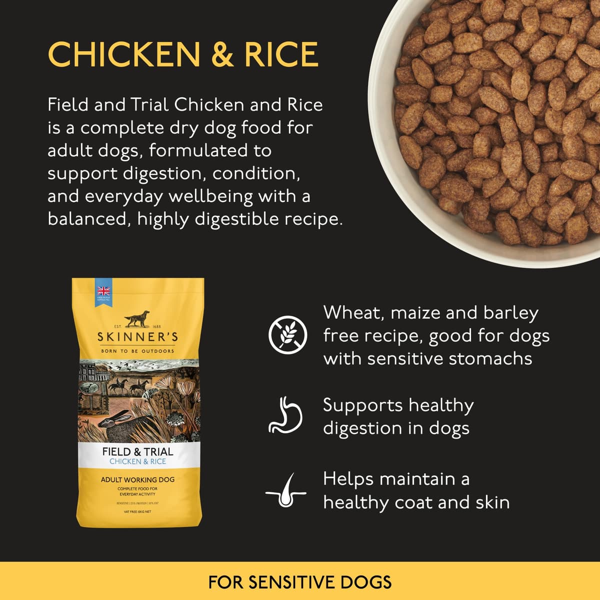Skinner's Field & Trial Complete Dry Adult Working Dog Food Chicken and Rice, 2.5 kg — view 3