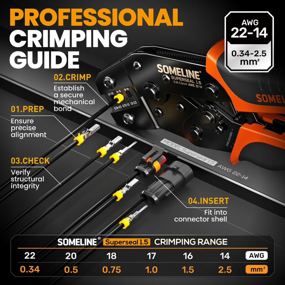 SOMELINE Waterproof Automotive Electrical Connector Crimping Tool Kit, 1/2/3/4/5/6 Pin Wire Connectors, with 0.34–2.5mm² Ratchet Crimping Pliers & Terminal Removal Tool – for Car, Motorcycle, Marine — view 2