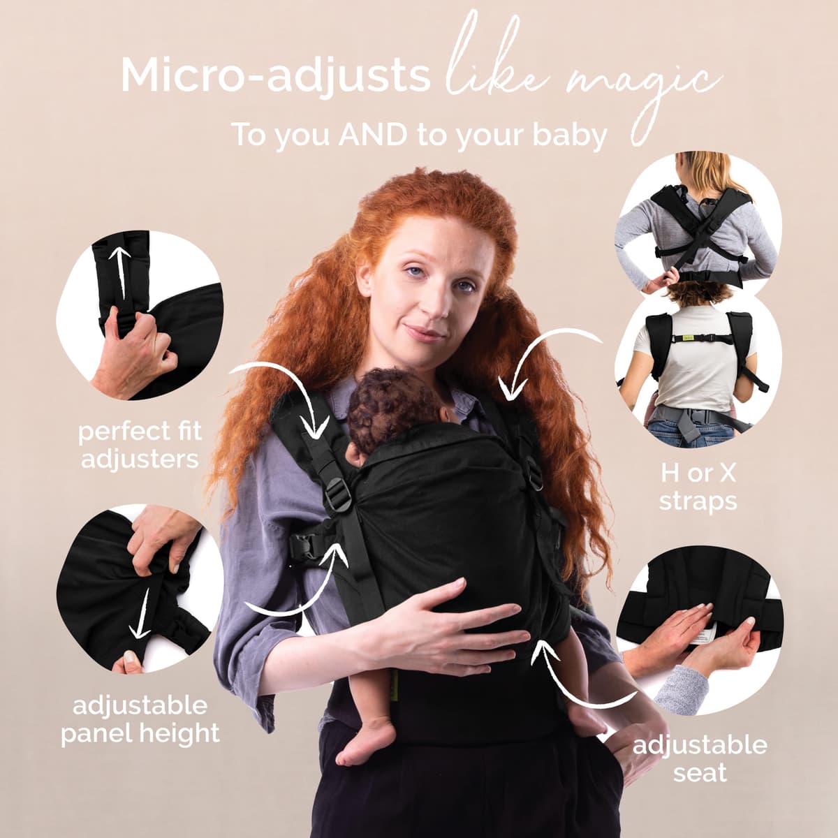 Boba X Baby Carrier Newborn to Toddler - Adjustable Front and Backpack Carrier Petite to Plus Size 7-45 lbs, Ergonomic Baby Carrier with Crossable Straps - Black Beauty — view 4