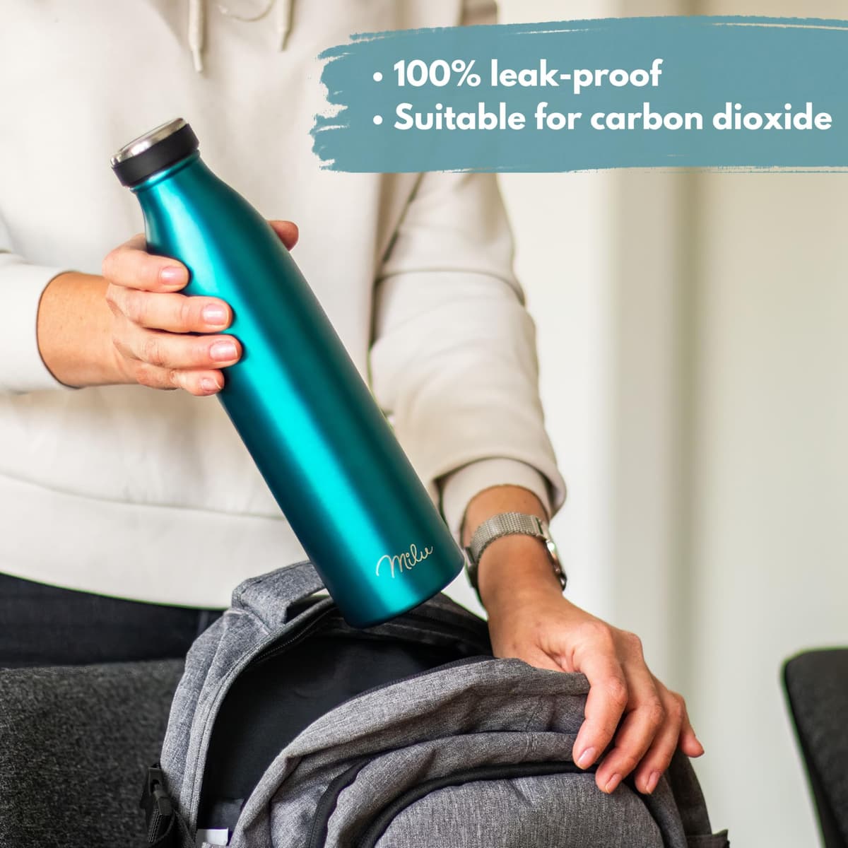 Milu Stainless Steel Drinking Bottle 350 ml - Insulated Thermo Flask for Water - Leak Proof, Insulated and Double Walled, Carbonated (Grey, 350 ml) — view 3