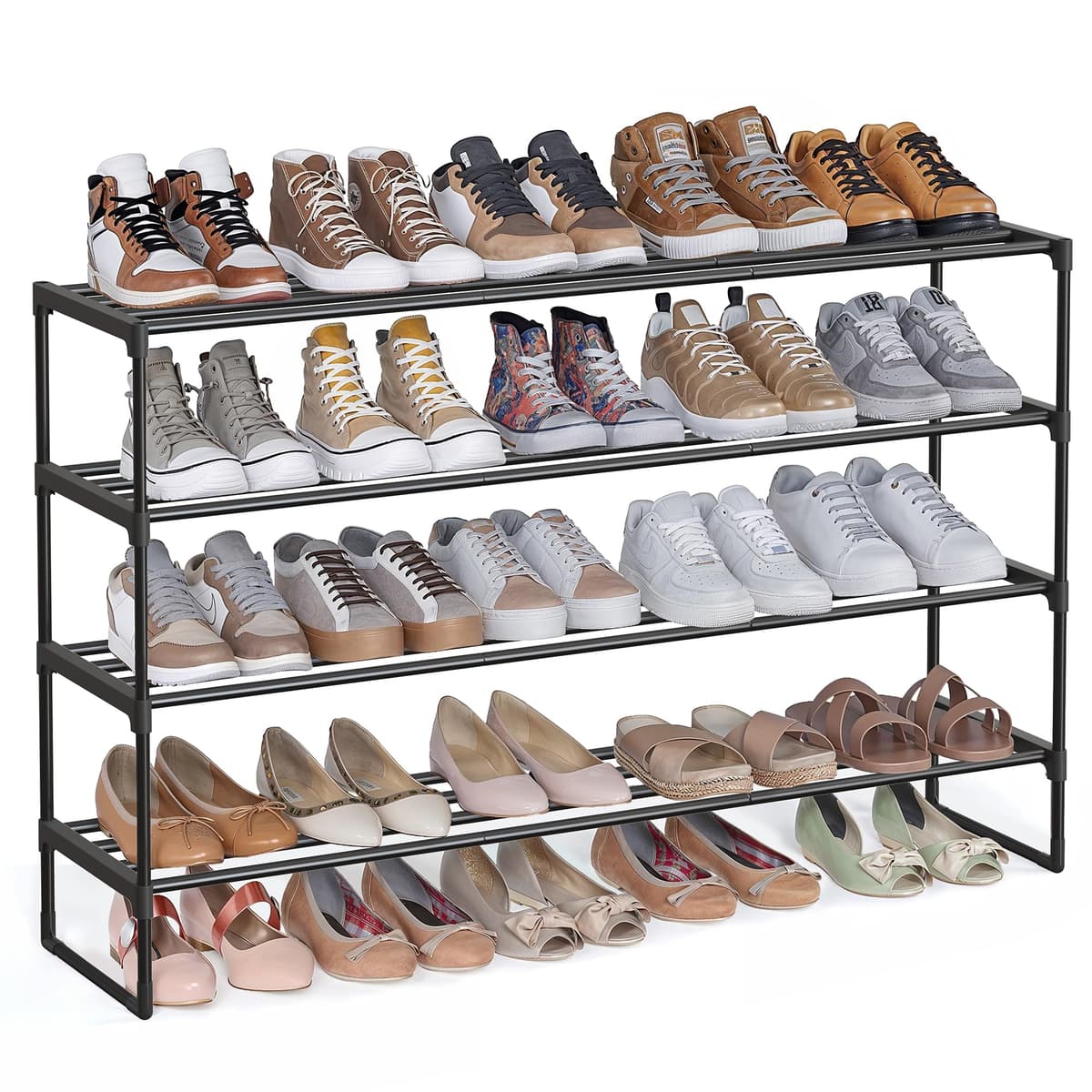 SONGMICS 3-Tier Shoe Rack, Shoe Storage Organiser, Metal Storage Rack, Upright or Upside Down, Fits 16 to 20 Pairs, Stackable, for Hallway, 30 x 92 x 55 cm, Black LSA303B02 — view 17