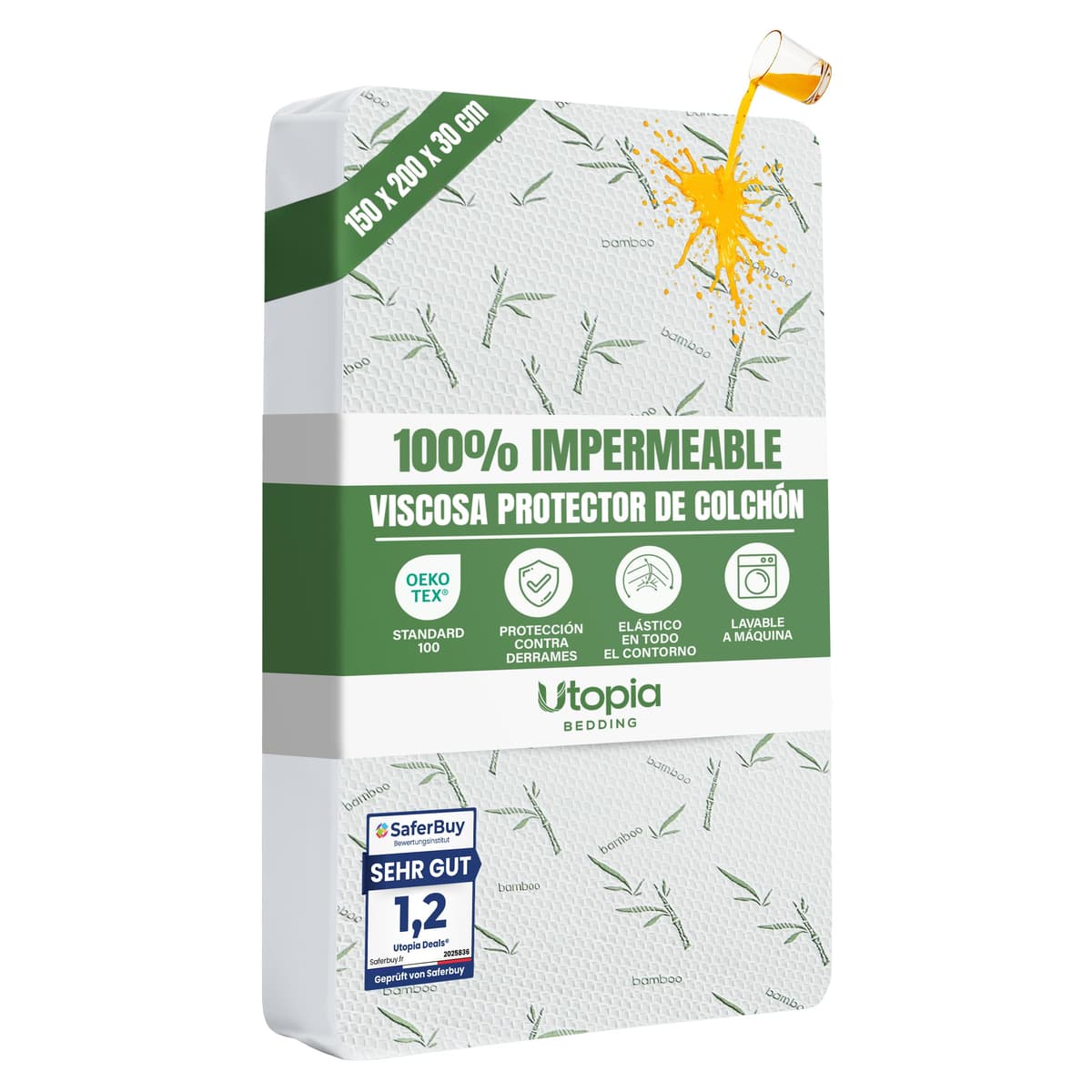 Utopia Bedding Protector de Colchón 150 x 200 x 30 cm Impermeable, Viscosa Premium, Certificación Oeko-Tex, Cubre Colchón Transpirable, Elástico En Todo