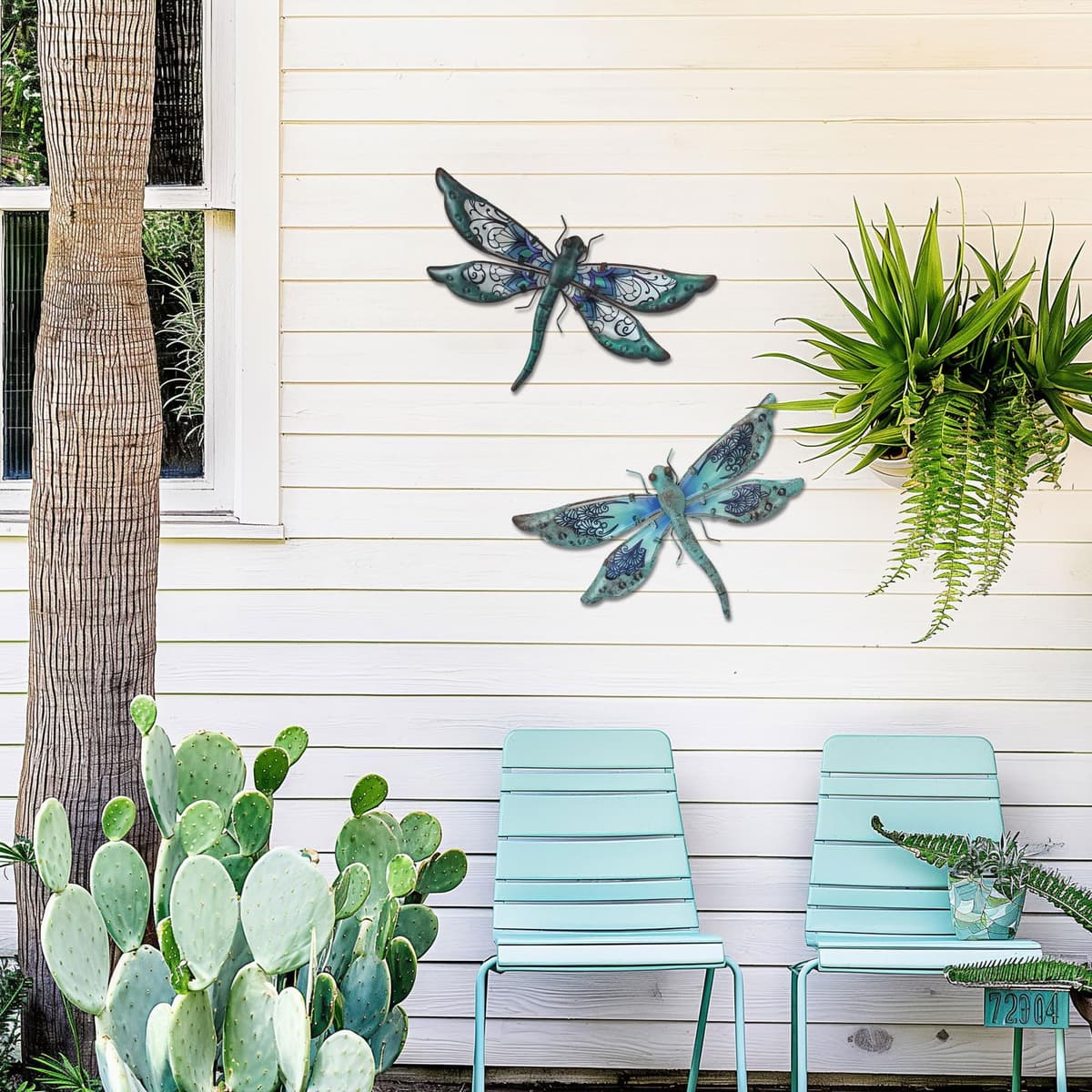 Liffy Glass Metal Dragonfly Wall Decor Pair - Outdoor Wall Art for Garden and Home - Hanging Decor Gifts for Women, Light Blue — view 3