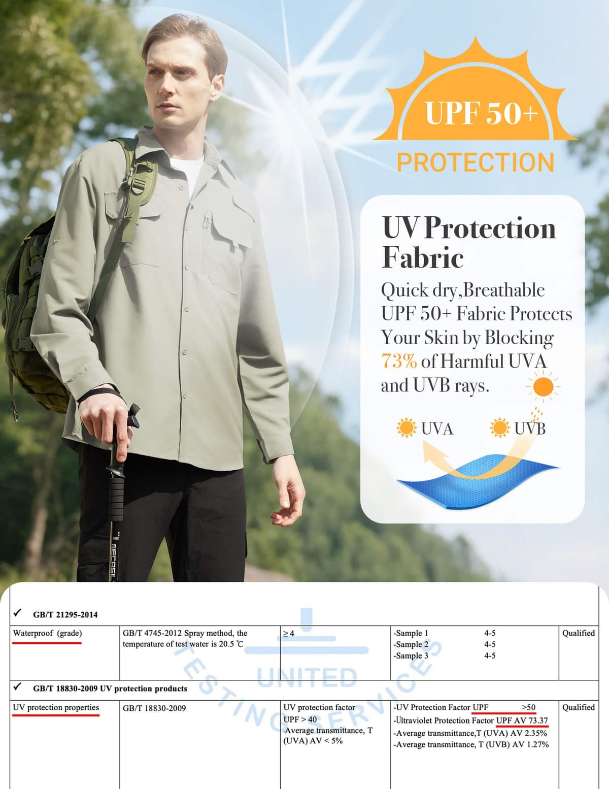 Camisa Hombre Casual Outdoor para Pesca y Senderismo, Camisa de Protección Solar UPF 50+ con Secado Rápido, Camisa Técnica Transpirable de Manga Larga para Viaje — view 3