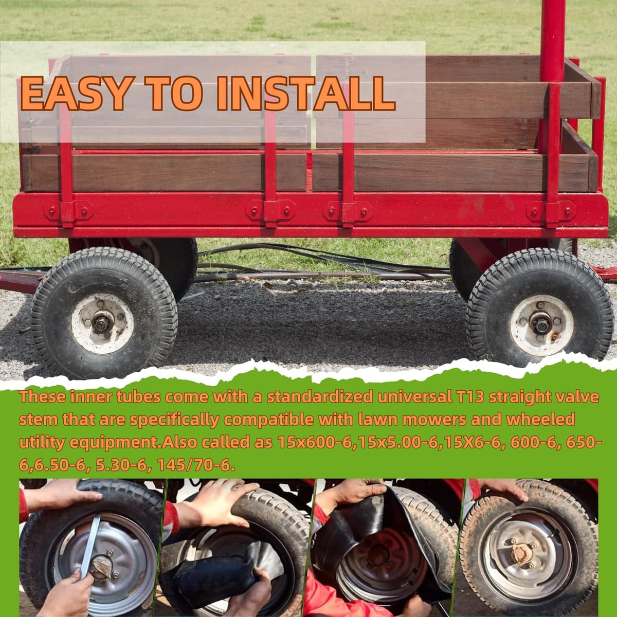 2 cámaras de aire 15 x 6,00 – 6 con vástago de válvula recto TR-13, manguera para neumáticos de 15 x 6,00 – 6, para cortacésped, tractores, ATVs, carretillas, karts, carrito de golf — view 4