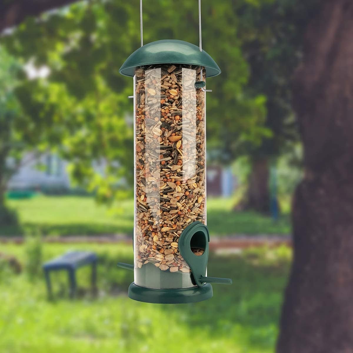 WILDLIFE FRIEND I Comedero para pájaros de Grano, Color Verde, con 2 Zonas de Acceso, estación de alimentación para pájaros, Columna de alimentación, Granos para Aves Silvestres (20cm) — view 2