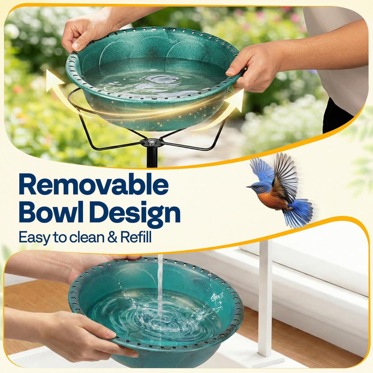 VIVOHOME Bird Bath for Garden, Metal Vintage Freestanding Birdbaths, Upgraded 4-Pronged Base, Bird Baths Feeder Bowl for Outdoor Garden Patio Yard Lawn Decor Green — view 4