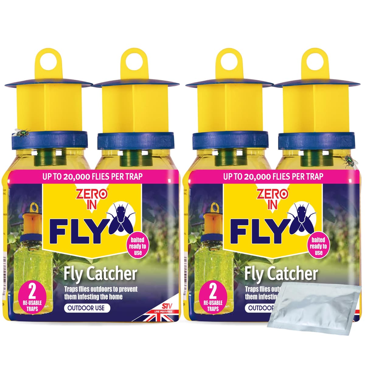 Zero In Outdoor Fly Trap - Ready-Baited Fly Catcher, Twin Pack - Non-Toxic, Insect Trap to Attract & Trap Bugs - Suitable for Garden & Outdoor Use, Lasts up to 2-3 Weeks — view 3