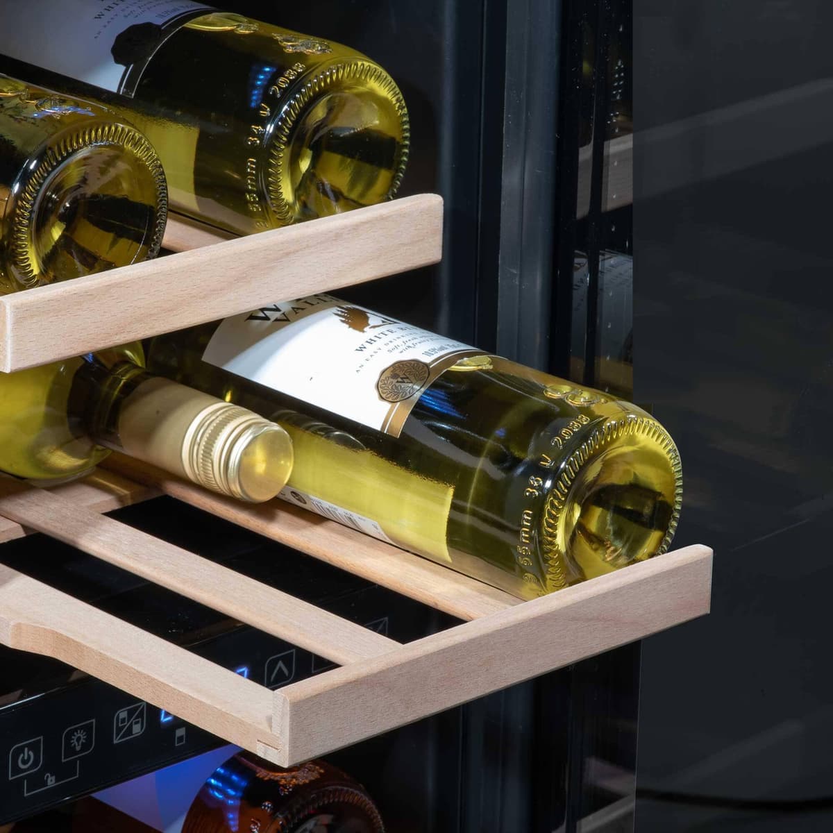 Baridi 17 Bottle Dual Zone Slim Built-In 30cm Wine Cooler, Touch Screen Controls, Wooden Shelves, LED, Black - DH204 — view 4