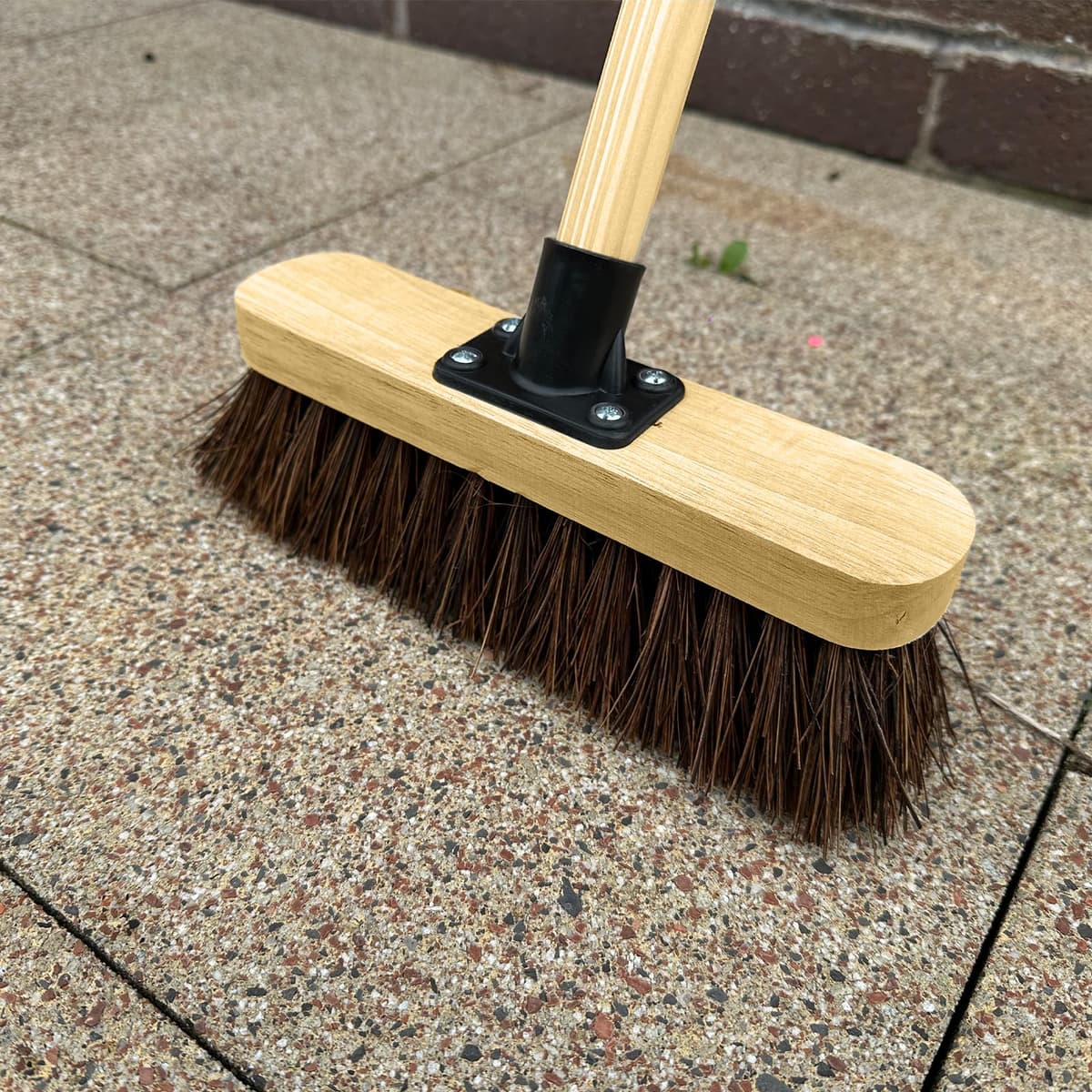 10” Outdoor Garden Broom with Wooden Handle Natural Stiff Bassine Hard Bristle with Durable Support Bracket Yard Brush Heavy Duty Broom Outdoor Cleaning Sweeping (PACK OF 1) — view 5