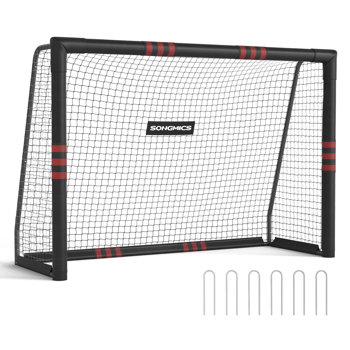 SONGMICS Portería de Fútbol, para Todas Las Edades, de Acero, Red de PE, para Exterior, Jardín, Playa, 85 x 240 x 160 cm, Revestida de Espuma, Negro SZQ240RZ02