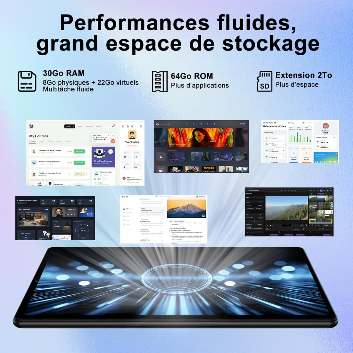 SKYEGG Tablet 10 Pulgadas Android 15 con Gemini AI, 30 GB RAM + Ampliable 2 TB ROM, Octa-Core, Widevine L1, WiFi 5G, Cámara 8 MP + 5 MP, Batería 6000 mAh, con Teclado, Ratón y Funda – Negro Grafito — view 4