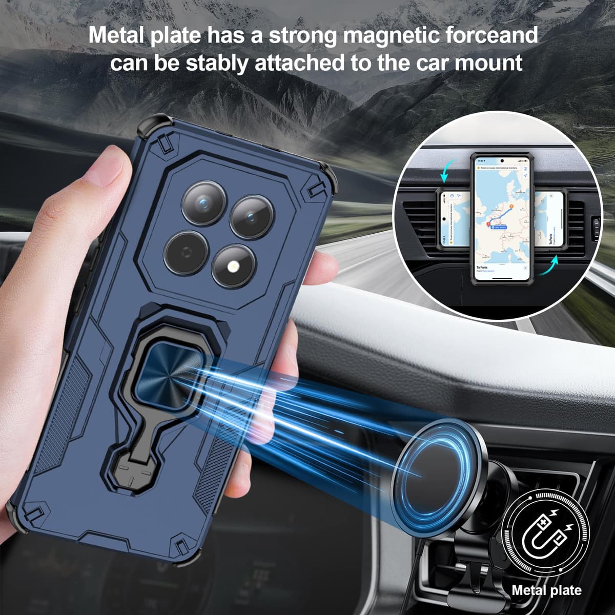 Funda para CMF Phone 2 Pro, Carcasa Antigolpes con Soporte anular metálico, Case Protectora de Grado Militar, Negro — view 721