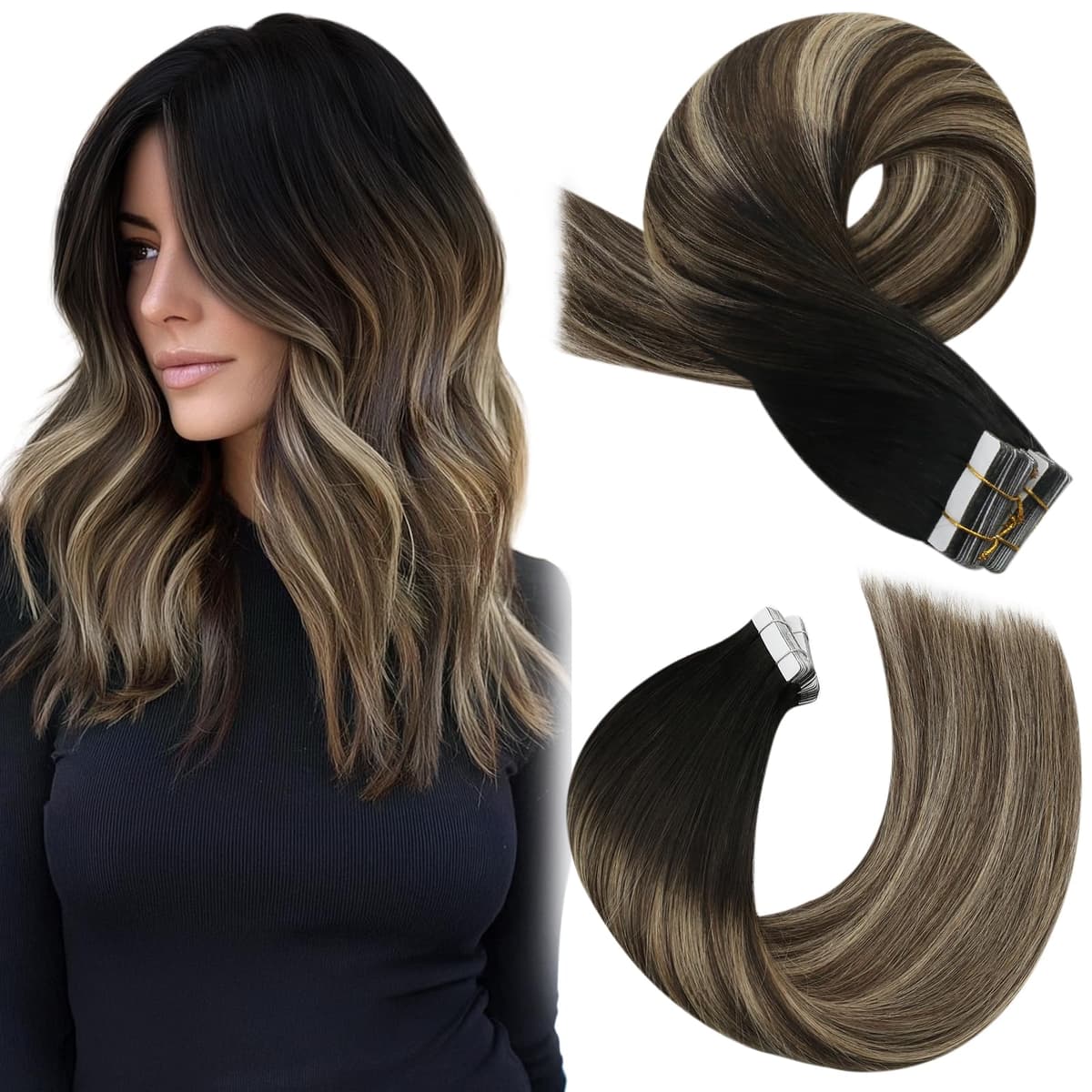 Moresoo Tape in Human Hair Extensions 20 Inch Highlight 50g/20pcs Tape in Hair Extensions Human Hair Ash Blonde with Platinum Blonde #P18/613 — view 73