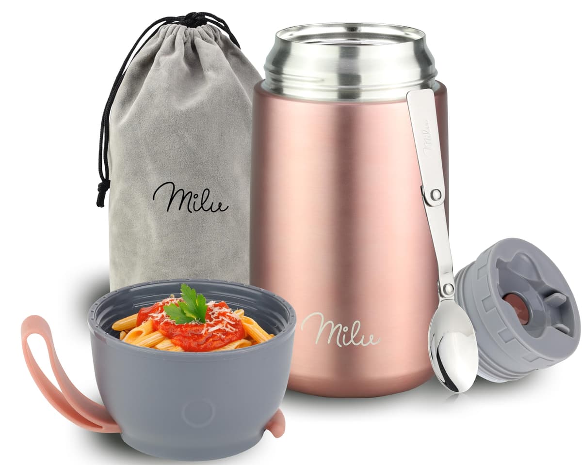 Milu Termo para Comida 450 ml Taza Aislada, Botella de Acero Inoxidable Aislada Alimentos, Beber y sopa de los niños de adultos Térmico (450ml/Verde Azul) — view 23