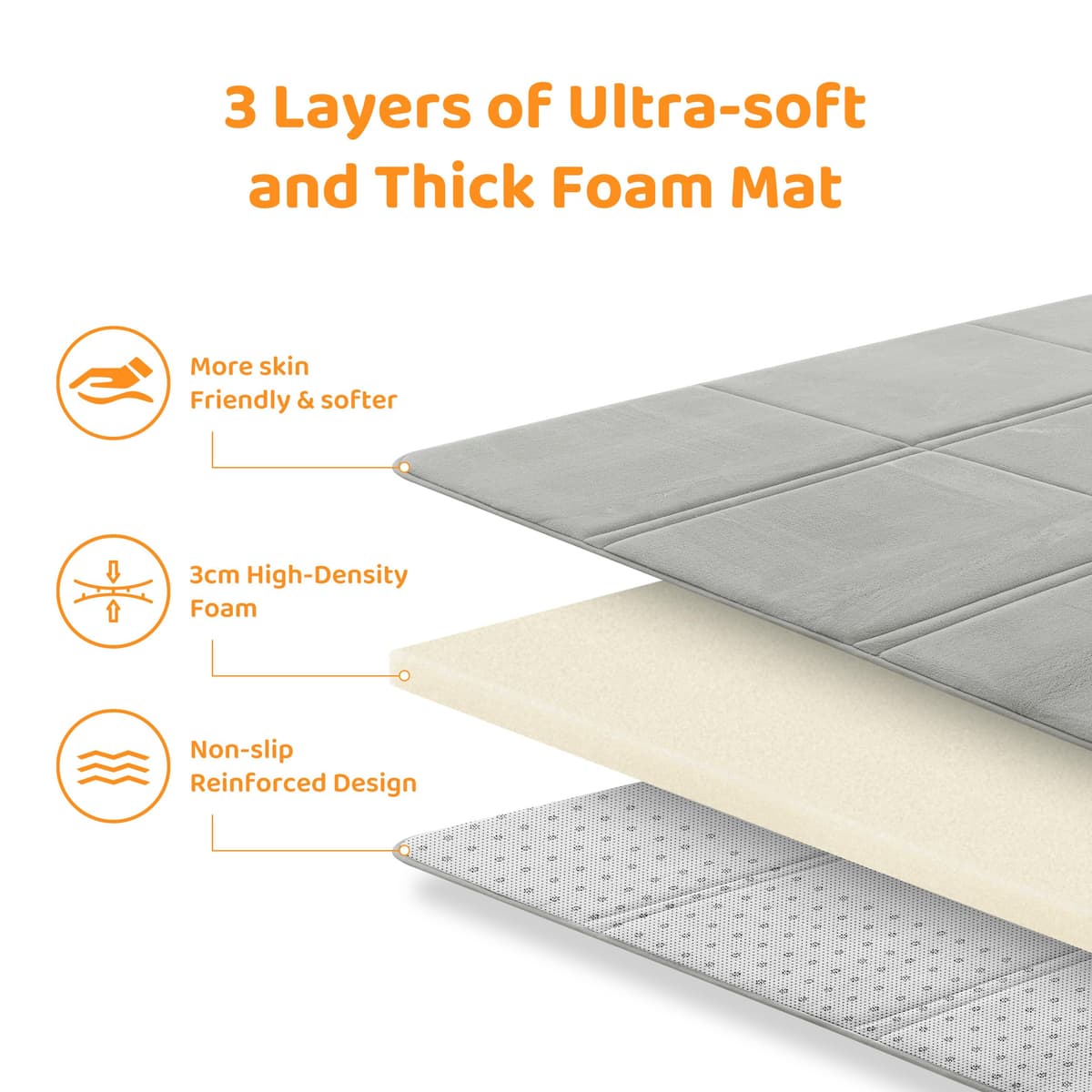 BYBYME 3cm Thick Baby Play Mat for Floor, 80 * 150cm Foldable Playpen Mat with Non-Slip Backing for Infant, Kids and Toddler Crawling, and Perfect Carpets for Yoga, Exercise, Grey — view 5