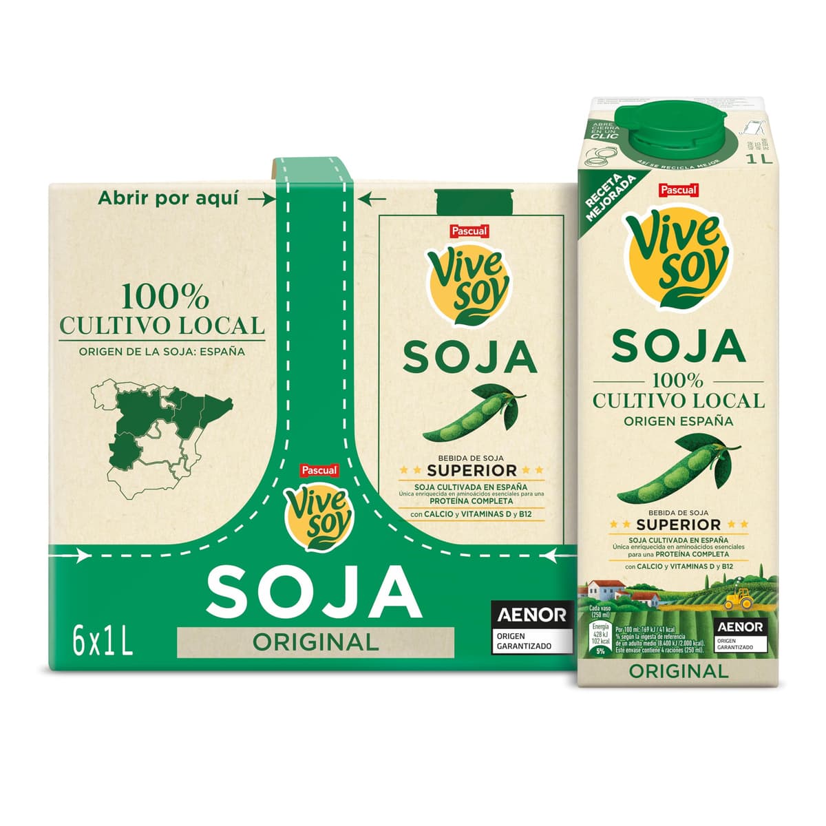 Vivesoy - Bebida Vegetal de Soja 100% Cultivo Local - Pack 6 x 1L