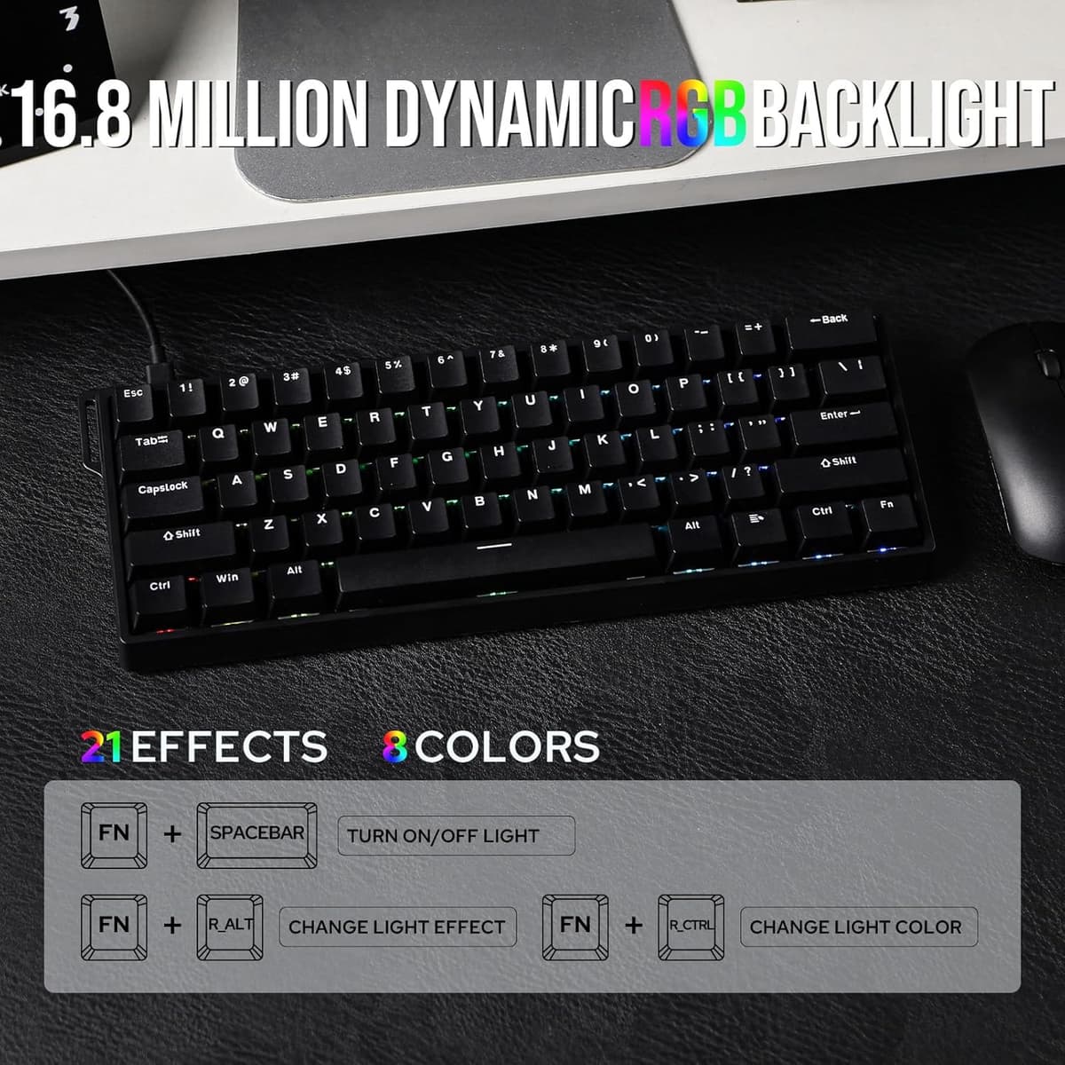EPOMAKER AULA WIN60 HE 60% Wired Magnetic Keyboard with Adjustable Actuation, 8000 Hz Polling Rate, Hall Effect Switches, Hot-Swap, For FPS Games (Black) — view 4