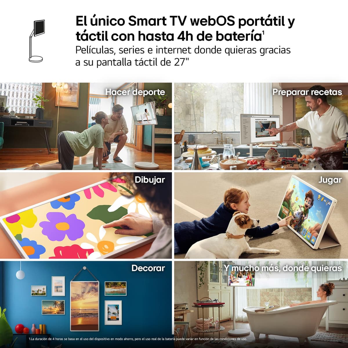 LG 27LX6TDGA - Smart Monitor StanbyMe 2, 27" QHD táctil, Smart TV Portátil, 2025, webOS 24 con IA, Dolby Vision y Dolby Atmos, 4h Batería, Peana con Ruedas, Portal Gaming, Beige — view 3