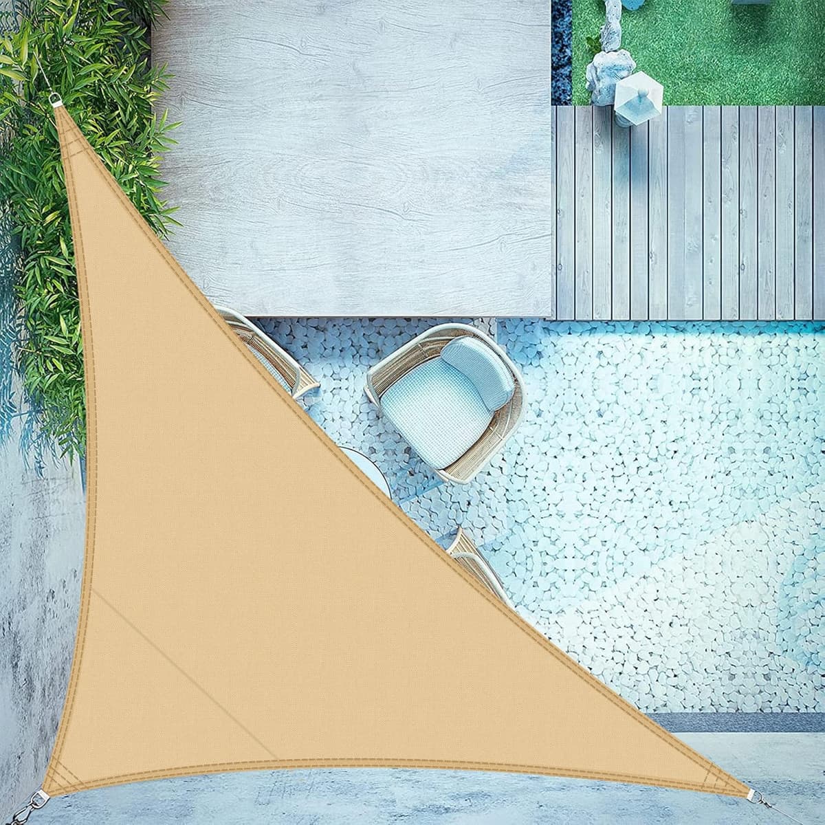 LOVE STORY Toldo Vela de Sombra Impermeable Triangular 3x3x3m Protección Rayos UV PES Toldos para Patio, Exterior Terrazas, Jardín, Balcon (Crema) — view 33