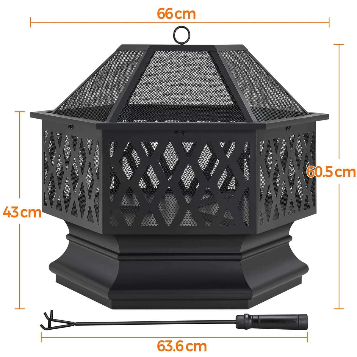 Yaheetech 66cm Fire Pit Hex-Shaped Wood Burning Outdoor Fire Bowl for Camping, Fire Pits for Garden with Spark Screen & Fire Poker — view 3