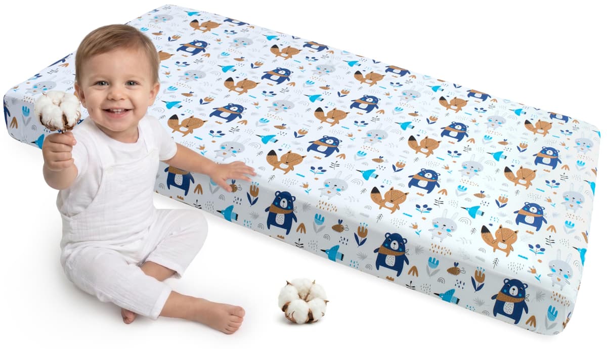 Medi Partners Sabana Bajera Cuna 60x120 Set de 3-100% Algodon Sabanas de Algodón Bebe Ropa de Cama para Bebés Dormir Cuna Fitted Bed Sheet Protector (Safari-Blanco-Gris) — view 14